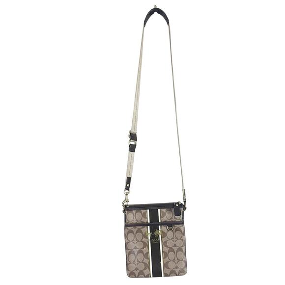 Coach Signature Stripe Swingpack Brown Beige Classy Preppy Neutral Old Money - Picture 1 of 11